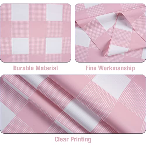 Kesfey 3 Packs Pink Gingham Tablecloth Pink and White Checkered - Product Imagery