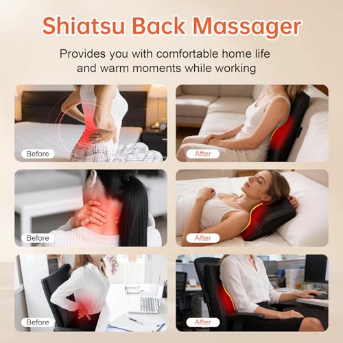 3D Deep Tissue Neck Back Massager Pillow with Heat for Shoulder - Product Imagery