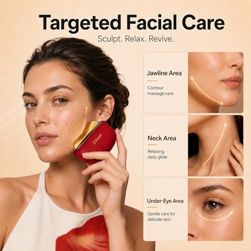 GS5 Electric Heated Gua Sha Tool, Red Light Face Massager, Red - Product Imagery