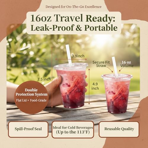110 Pack 16 oz Disposable Clear Plastic Cups with Lids and Straws - Product Imagery