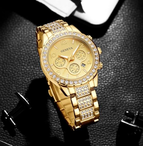 MASTOP Luxury Unisex Watch Crystal Quartz Calendar Gold Silver - Product Imagery