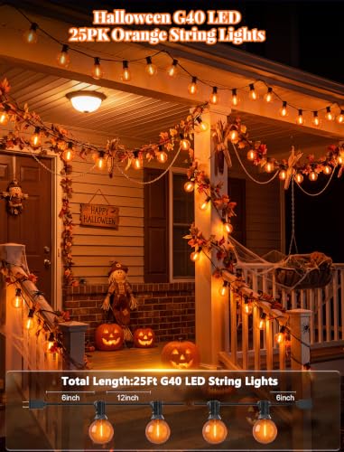 25Ft LED Orange String Lights Outdoor, Halloween Decor Patio - Product Imagery