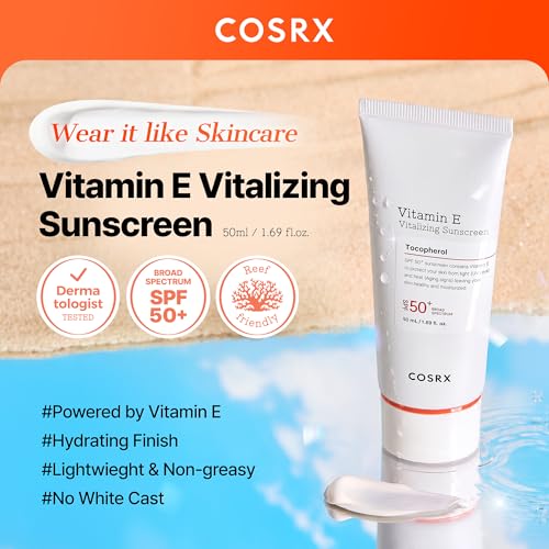 COSRX Vitamin E Sunscreen SPF 50, Natural Glow, for Oily Skin, - Product Imagery