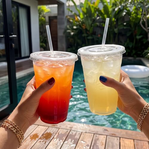 VITEVER [100 Sets - 16oz] Clear Plastic Cups with Lids and - Product Imagery