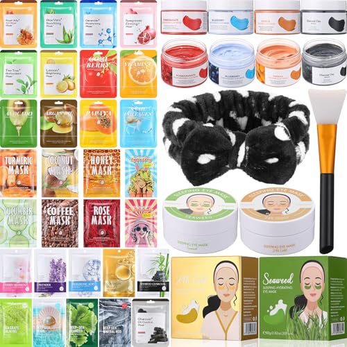 96 Pcs Face Mask Set with Clay Masks, Eye Patches and Brush - Product Imagery