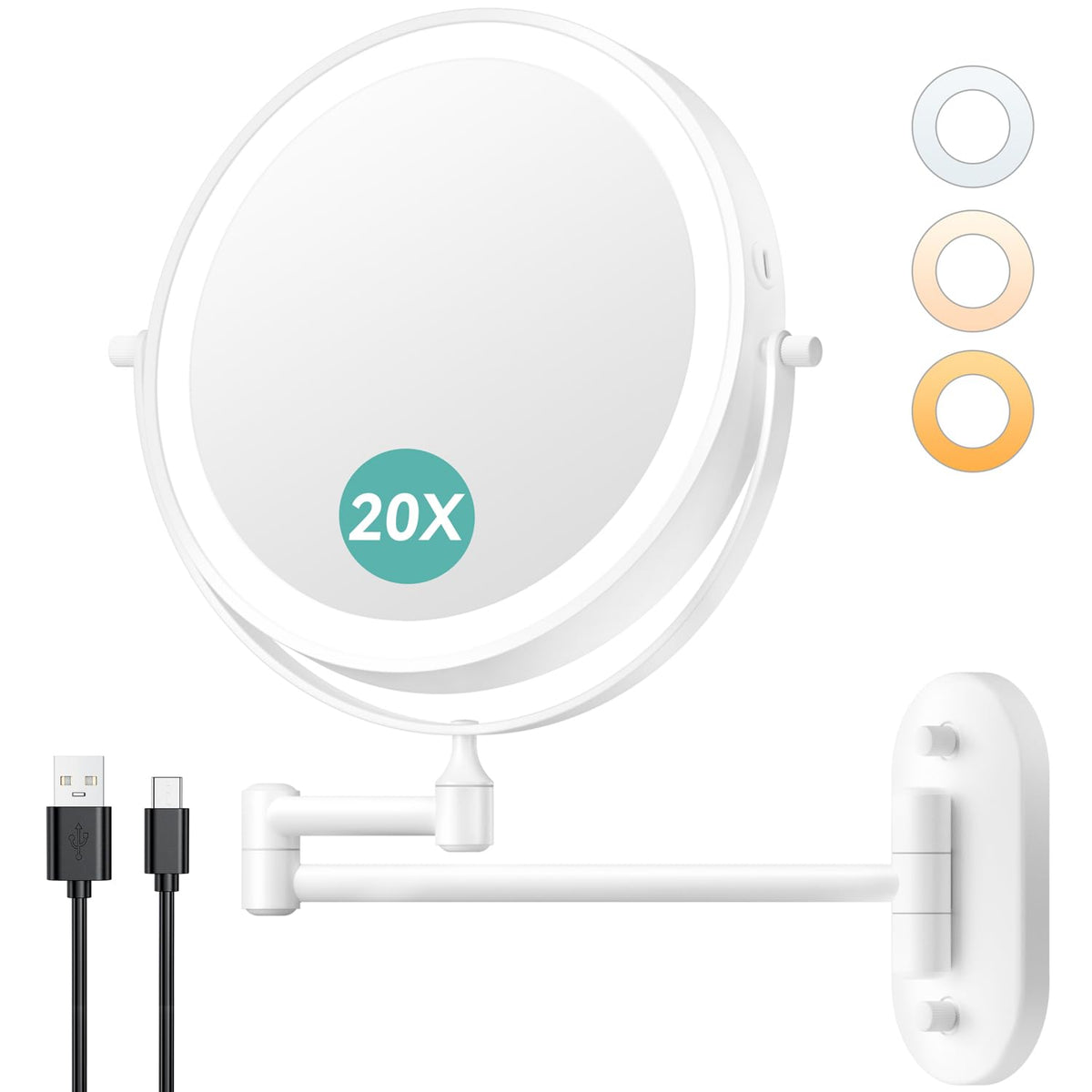 Auxmir 1X 20X Wall Mounted Makeup Mirror 8 Rechargeable - Auxmir Official Imagery - 1