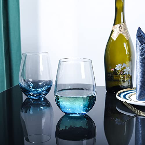 Joeyan Handmade Blue Stemless Crackle Wine Glasses Cups,Red Wine - Product Imagery