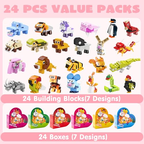 JOYIN 24 Packs Valentines Animal Building Blocks with Hearts - Product Imagery