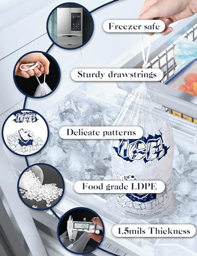 50Pcs 5 lb Drawstring Ice Bags for Ice Storage, Reusable - Product Imagery