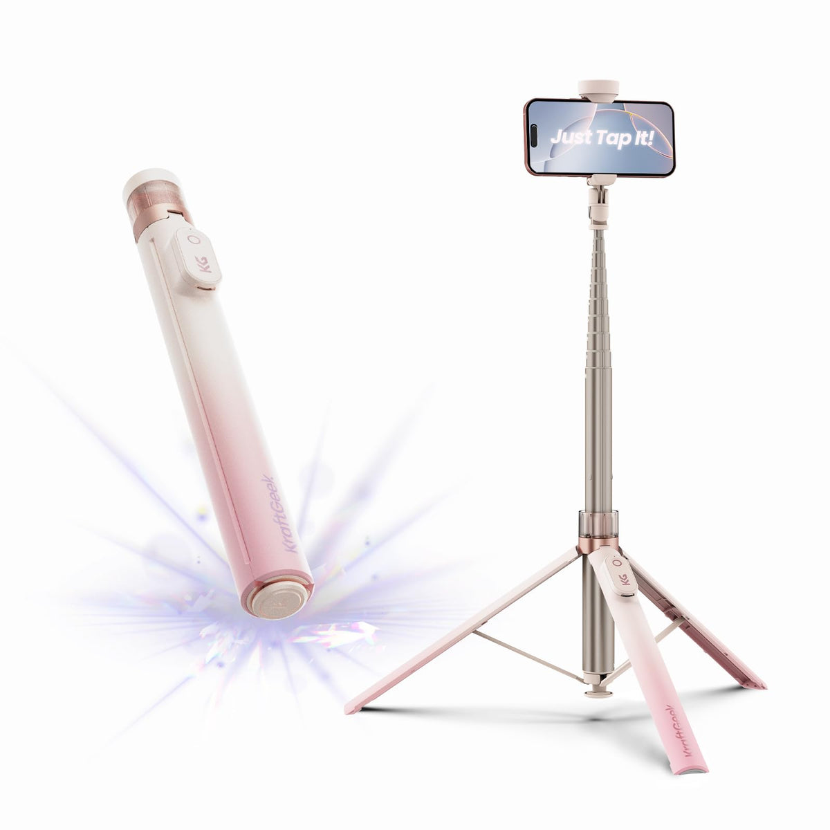 KraftGeek JustTap Phone Tripod for iPhone Auto Open Selfie - KraftGeek Official Imagery - 1
