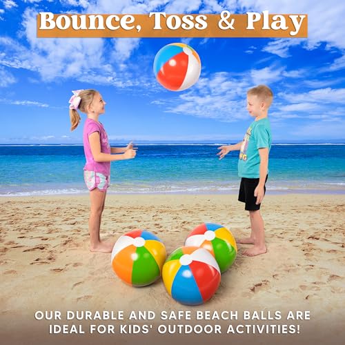 JOYIN 4-Pack 20" Beach Balls - Large Rainbow Beach Ball - Product Imagery