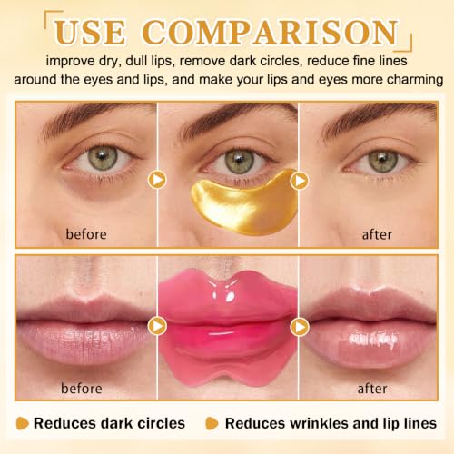 CAHIUYOA 30PCS Lip Mask and Under Eye Masks Set,Pink Lip Mask - Product Imagery