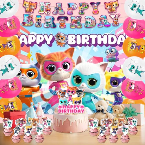 42Pcks Super Kitties Party Supplies Pack Includes，Banner，Cake - Product Imagery