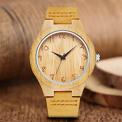 Tiong Men's Quartz Wooden Watch, Square Dial Leather Strap, - Product Imagery