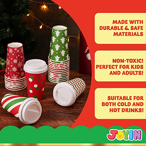 JOYIN 24 Pcs 16 oz Christmas Disposable Cups with Lids and - Product Imagery