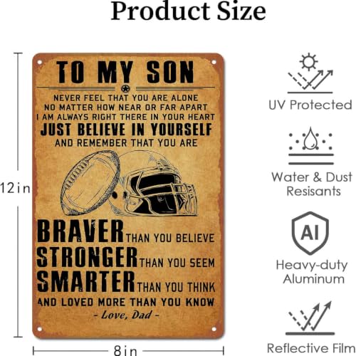 Vintage Football Theme Aluminum Metal Sign, 8x12 Inch, To My Son - Product Imagery