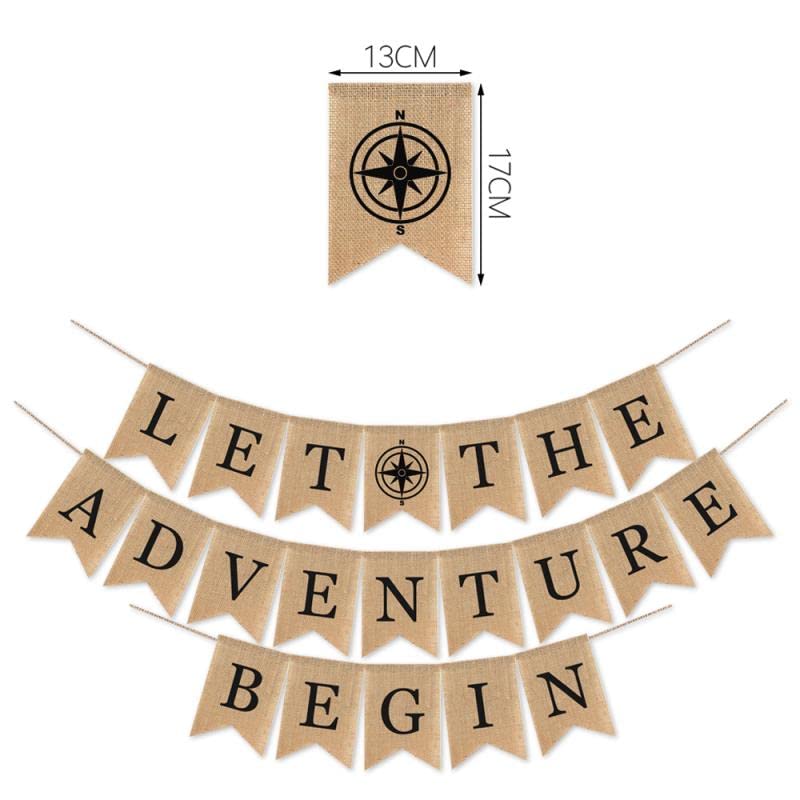 SWYOUN Burlap Let the Adventure Begin Banner Adventure Awaits - Product Imagery