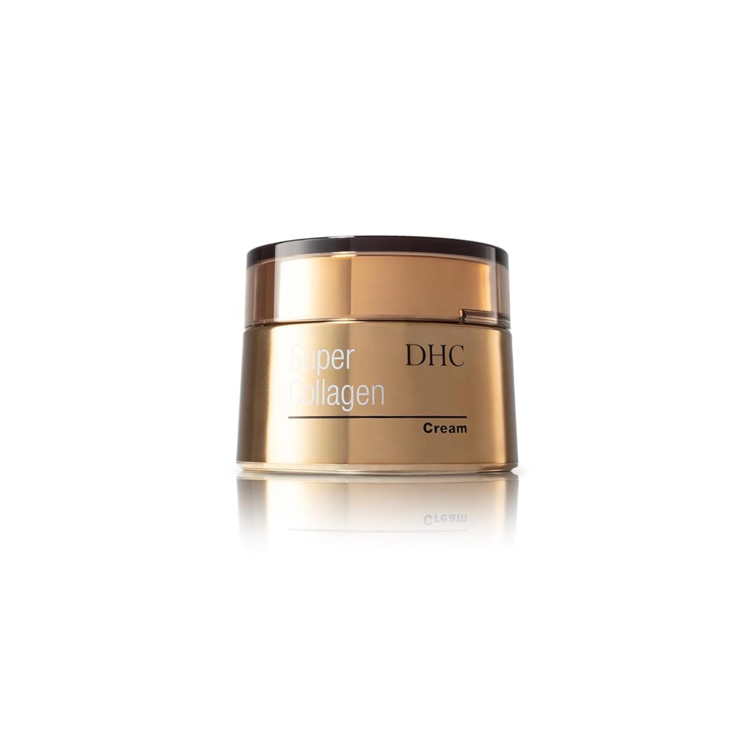 DHC Super Collagen Cream jar showing brightening, collagen-boosting moisturizer with skin-plumping effects in a 1.7 oz container