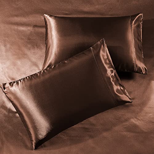 Satin Sheets Full [4-Piece, Brown] Hotel Luxury Silky Bed Sheets - Product Imagery