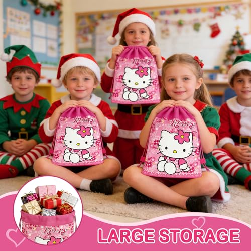 12 Pcs Kitty Drawstring Bag Set, Kitty Birthday party supplies, - Product Imagery
