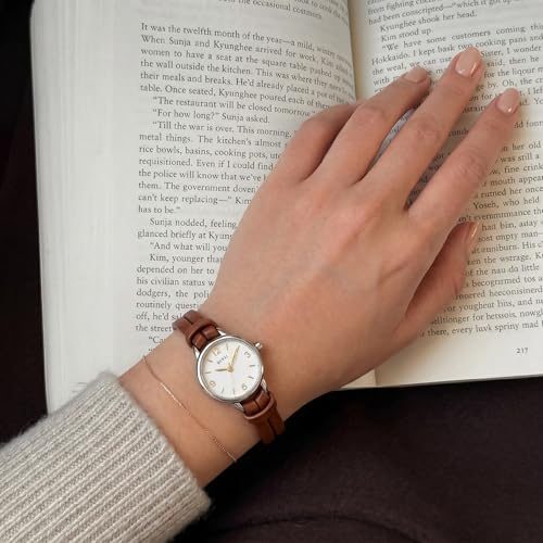 BUREI Women's Brown Leather Strap Watch Small Dial Waterproof - Product Imagery