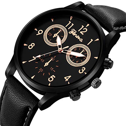 6 Pack Men's Leather Quartz Watch Geneva Casual Dress Wrist Band - Product Imagery