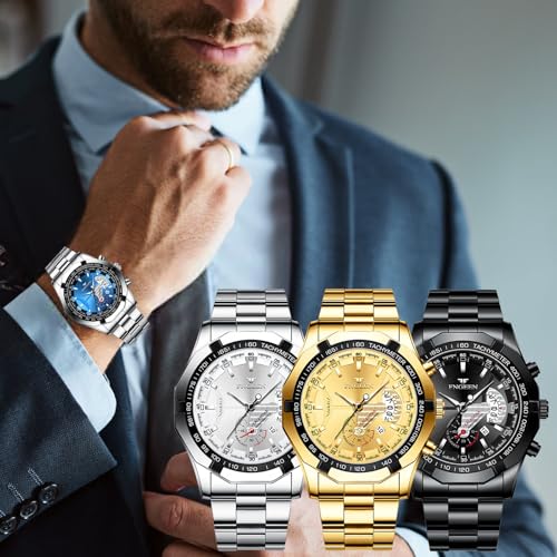 4 Pack Men's Stainless Steel Watches Waterproof Date Luminous - Product Imagery