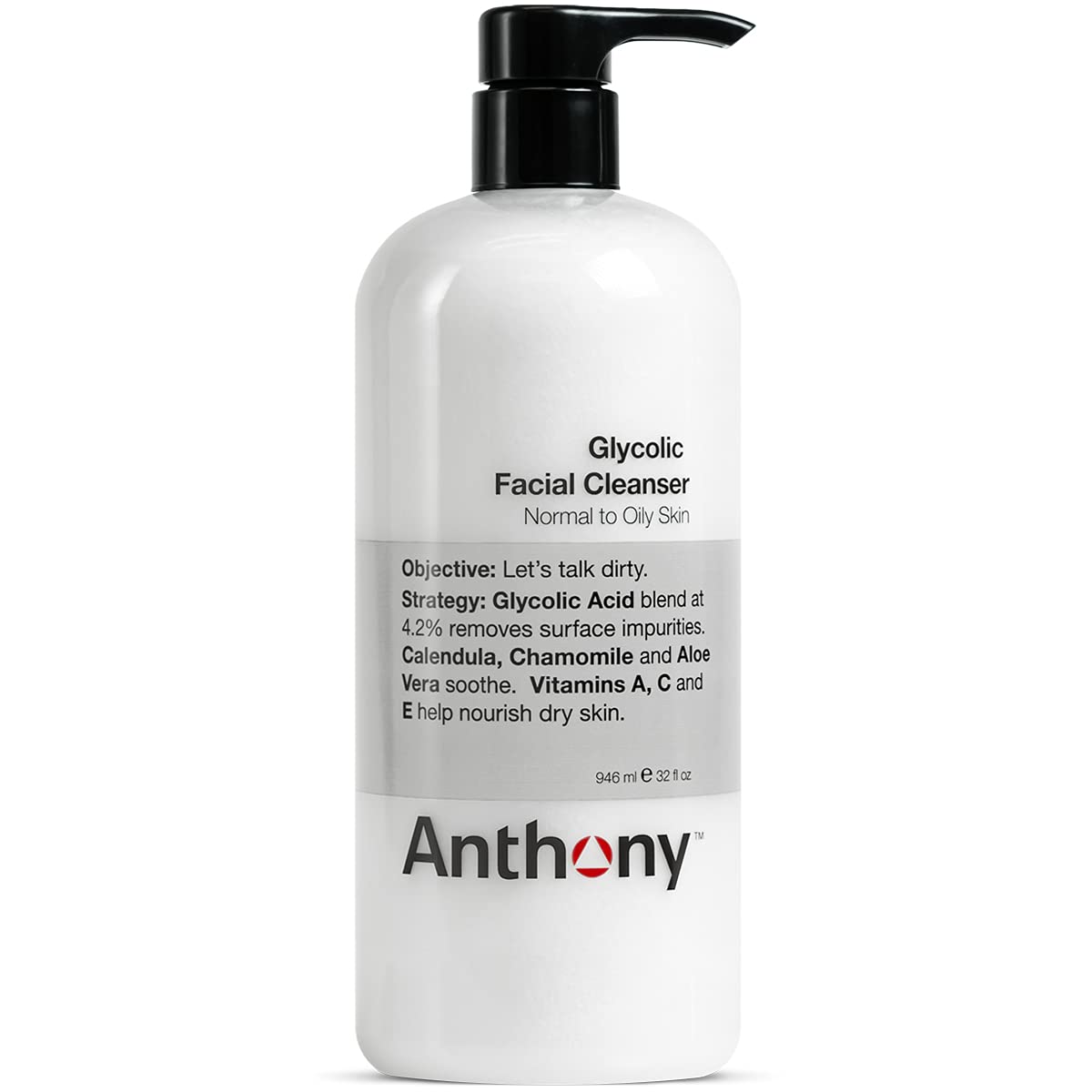 Anthony Glycolic Facial Cleanser for Men, Daily Exfoliating & Hydrating Face Wash, Shave Prep, Non-Foaming, Deep Cleansing, Gentle on Sensitive Skin, Removes Dirt & Oil, Smooths Texture, 32 Fl Oz - Anthony Official Product View 2