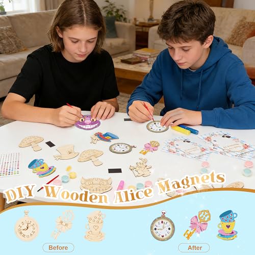 24 Pcs Alice Party Favors, DIY Wooden Painting Crafts Kit with - Product Imagery