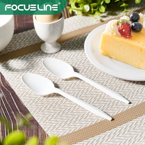 FOCUSLINE 1000 Pack Plastic Teaspoons White, Disposable Spoons - Product Imagery