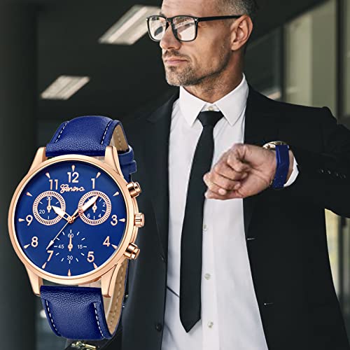 6 Pack Men's Leather Quartz Watch Geneva Casual Dress Wrist Band - Product Imagery