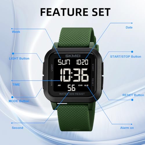 SKMEI Watches for Men,Military Square Ultra-Thin Digital Women - Product Imagery