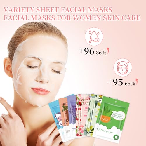 12 Pack Sheet Face Masks Skincare for Women,Hydrating Face Masks - Product Imagery