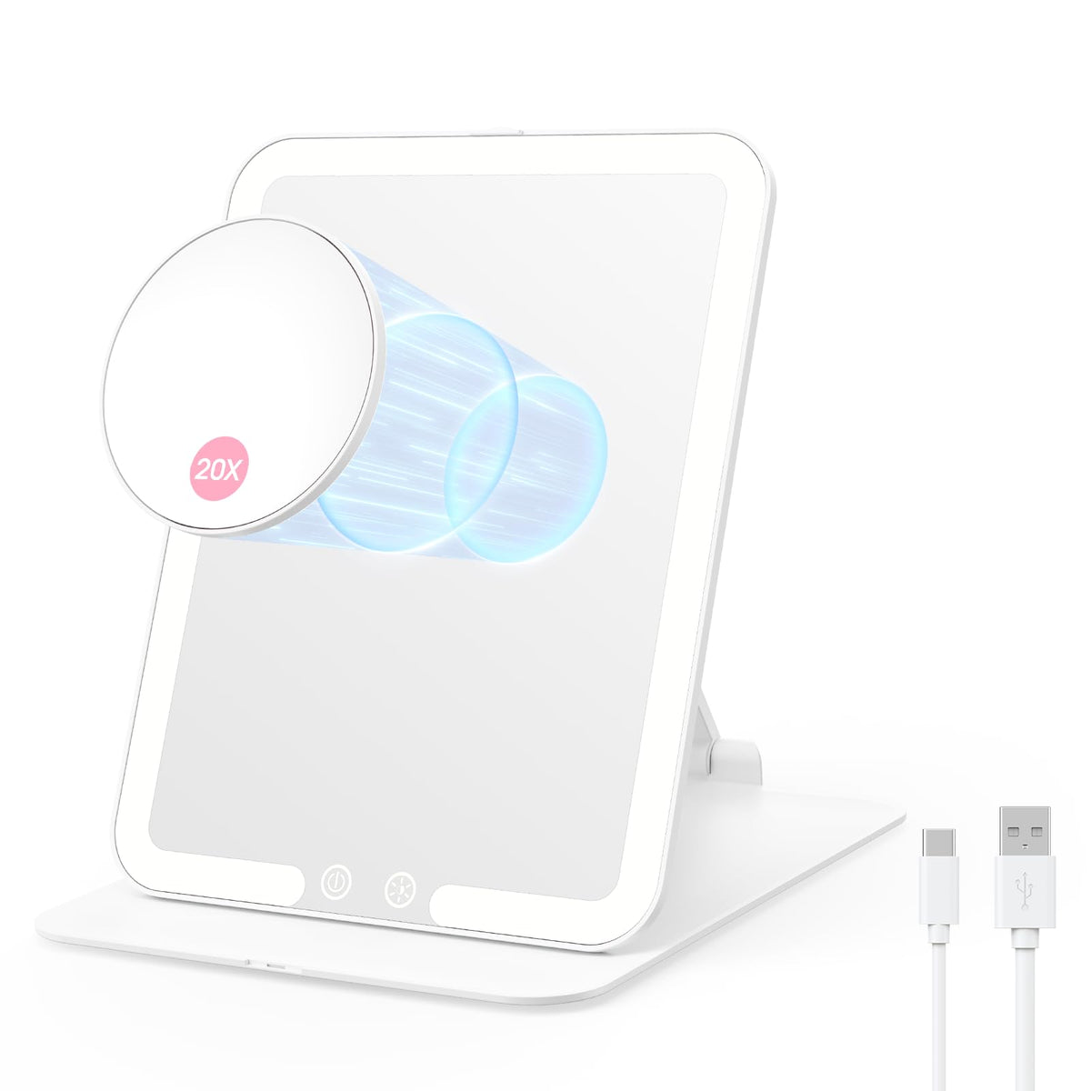 Foldable Travel Makeup Mirror with Lights 20X Magnifying - Benbilry Official Imagery - 1