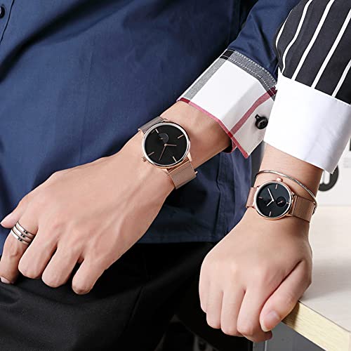 SENRUD Simple Couples Watches Stainless Steel Mesh Strap Pair - Product Imagery