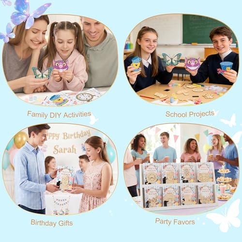 24 Pcs Alice Party Favors, DIY Wooden Painting Crafts Kit with - Product Imagery