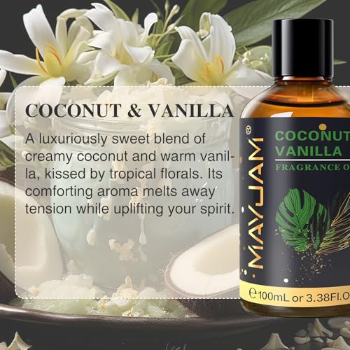 MAYJAM Coconut & Vanilla Fragrance Oil for Diffusers, - Product Imagery