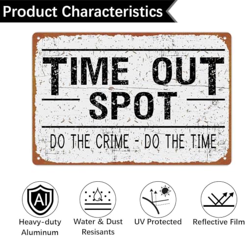 Vintage Time Out Spot Metal Sign 8x12 Inch Aluminum Retro Slogan - Product Imagery