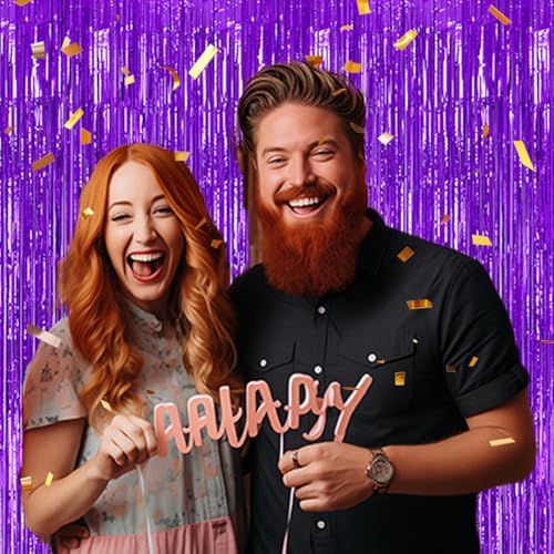 DECOCKRAT 3 Pack Foil Fringe Backdrop - Purple Shiny Tinsel - Product Imagery
