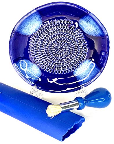 Premium Ceramic Garlic Grater Plate Set - Blue Cross Glazed - Product Imagery