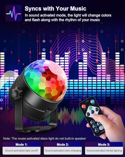 2-Pack Sound Activated Party Lights with Remote, Disco Ball - Product Imagery
