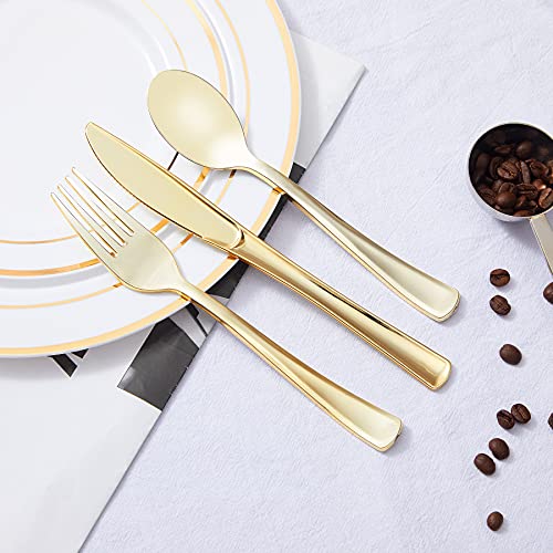 300PCS Gold Plastic Silverware, Disposable Plastic - Product Imagery