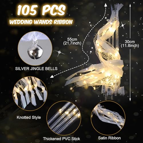 105 PCS Light Up Wedding Wands, LED Fairy Wand, Wands Streamers - Product Imagery