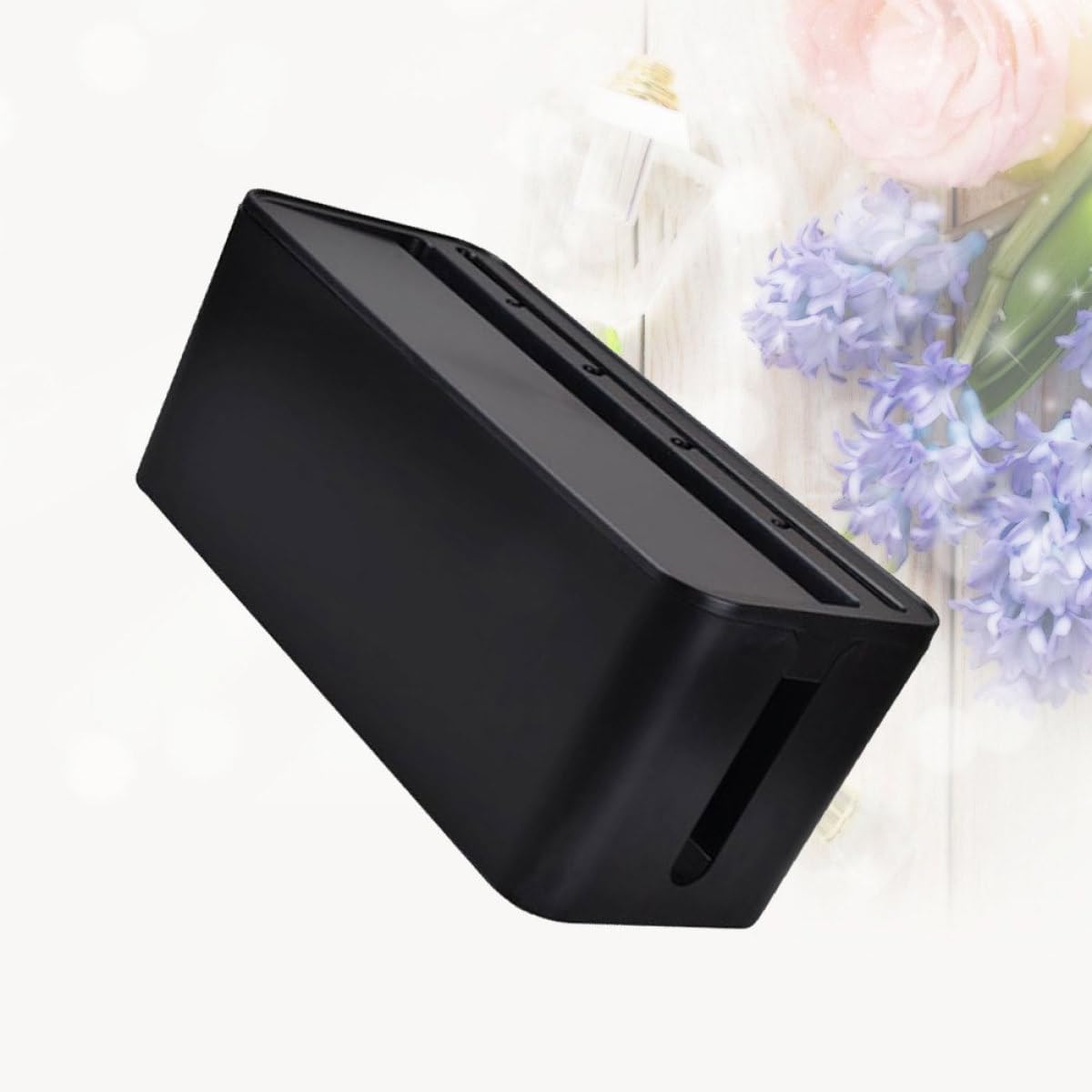 Housoutil Black Plastic Wire Organizer Box with Lid for Cable Storage
