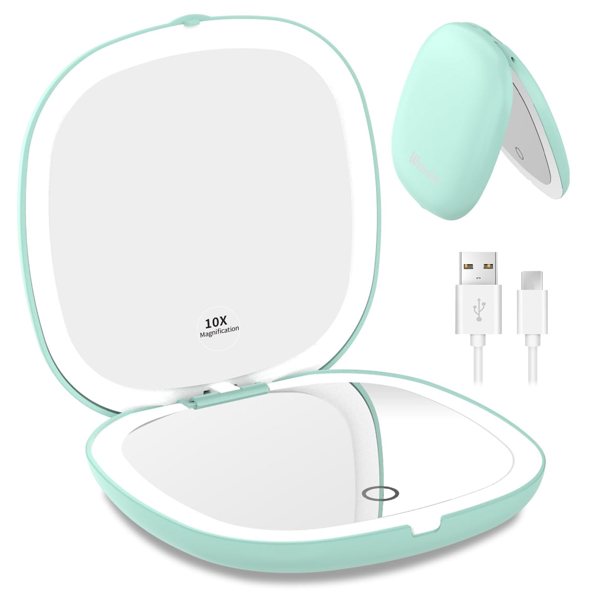WOBSION 1x 10x Rechargeable Lighted Travel Makeup Mirror - WOBSION Official Imagery - 2