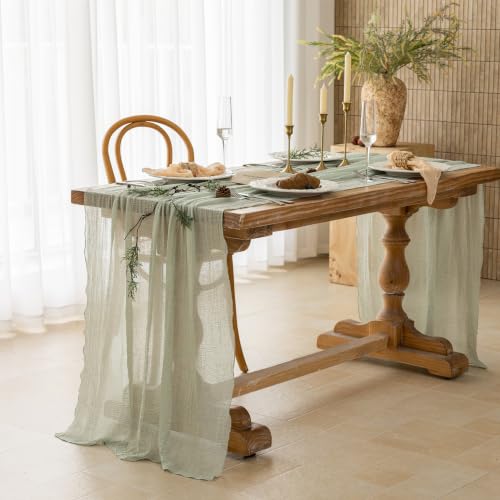 Sage Green Cheesecloth Table Runner 120 Inches Fall Party Home - Product Imagery