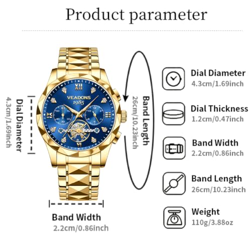 VEADONS Watches for Men Wrist Watches Analog Quartz Dress Watch - Product Imagery