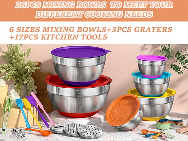 Umite Chef Thickened Heavy-Duty 26pcs Stainless Steel Bowl, - Product Imagery