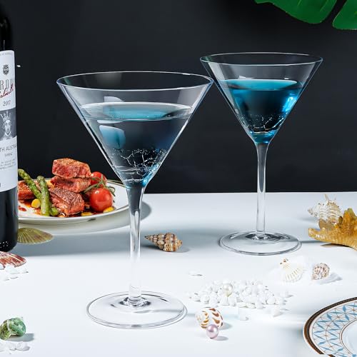 Joeyan Handmade Blue Crackle Martini Glasses,Crystal Cocktail - Product Imagery