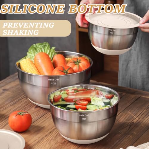 Mixing Bowls with Airtight Lids Set, 26PCS Stainless Steel Khaki - Product Imagery
